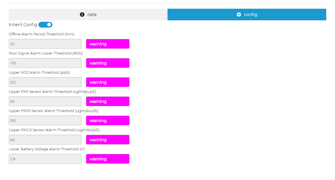 Devices Alarm Config