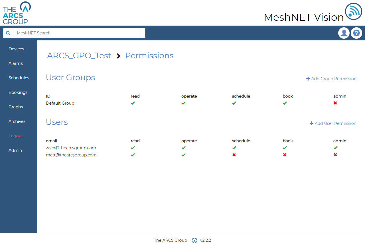 Device Groups Permission Page