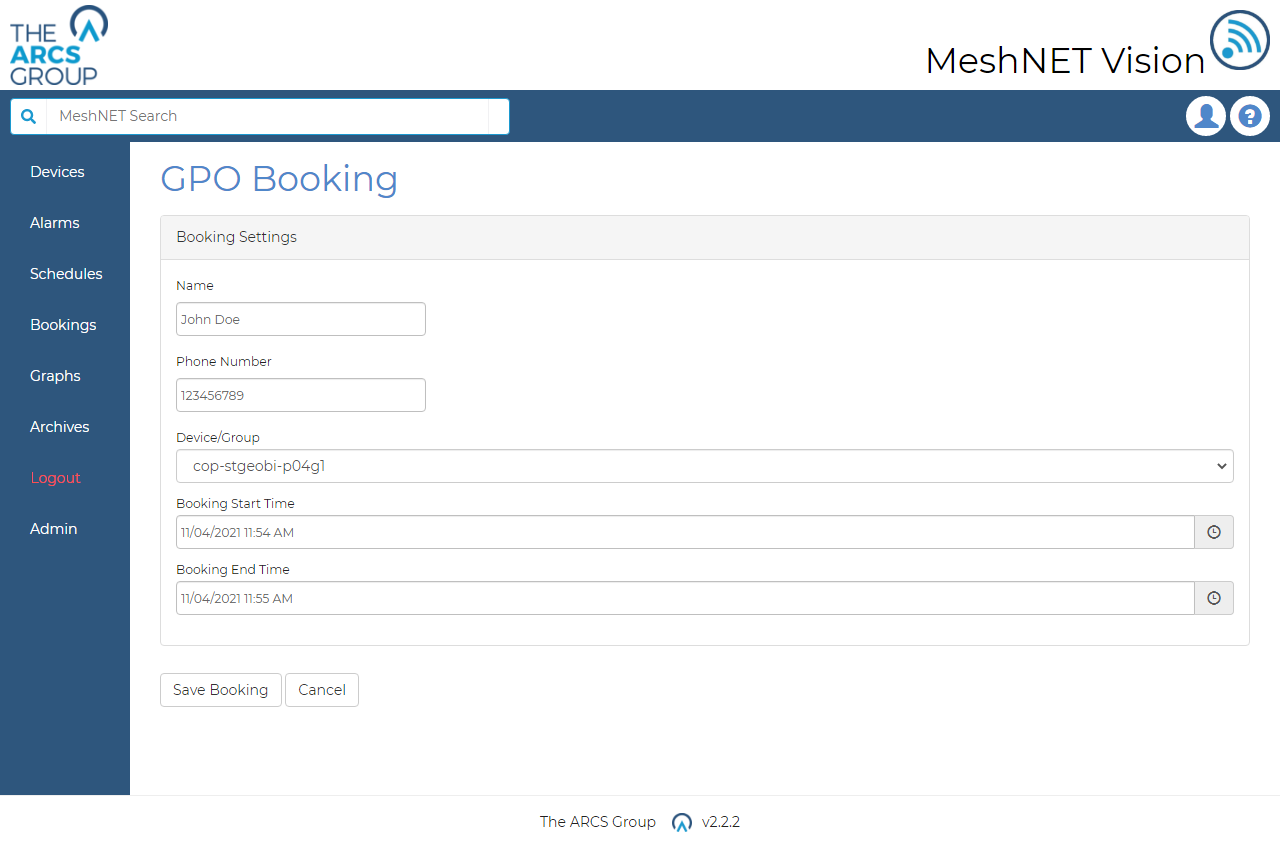 GPO Bookings Page